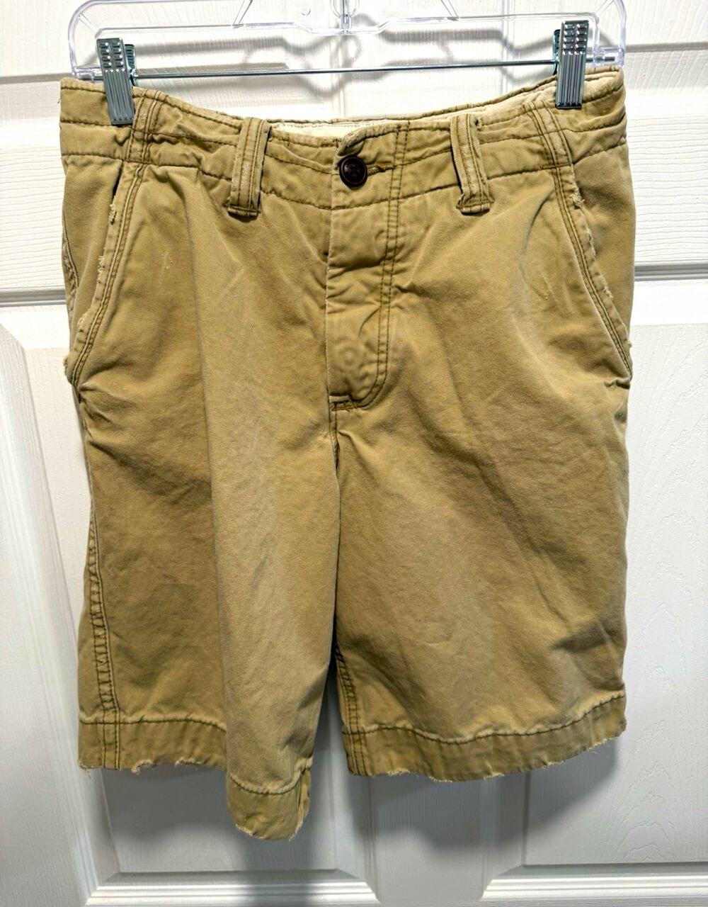 Abercrombie Kids Boys Size 14 Khaki Chino Cargo Shorts Distressed Raw Hem Tan